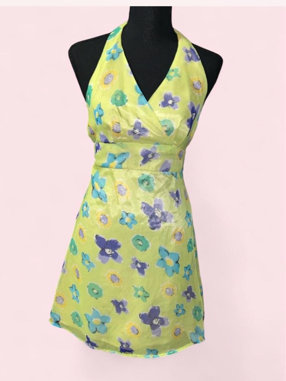 Vintage Byer Too Green Floral Halter Dress